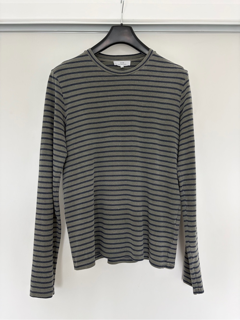 Save Khaki United Men's Long Sleeve Striped Crewneck Shirt - Olive & Navy